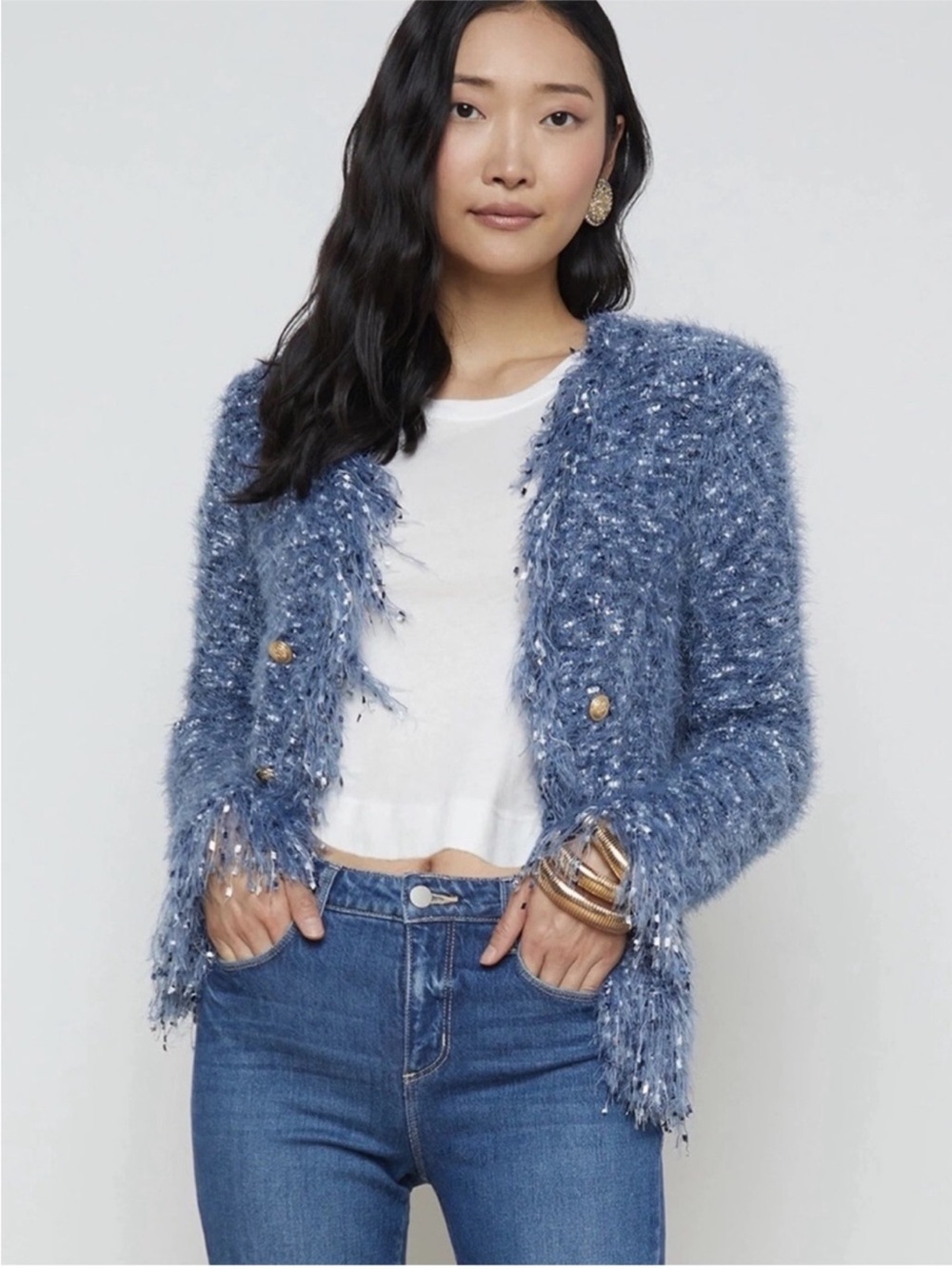 NWT L’Agence Azure Cardigan Blazer in Blue Size XL